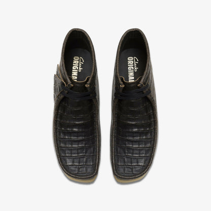Clarks Sale / Wallabee Boot Black Crocodile Distress