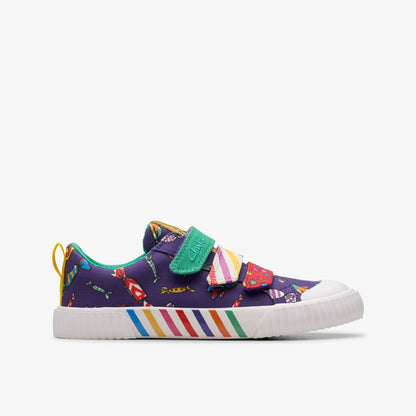 Clarks Trending / Roald Dahl Charlie & the Chocolate Factory Foxing Mix Kid Purple Canvas