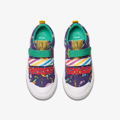Clarks Trending / Roald Dahl Charlie & the Chocolate Factory Foxing Mix Kid Purple Canvas