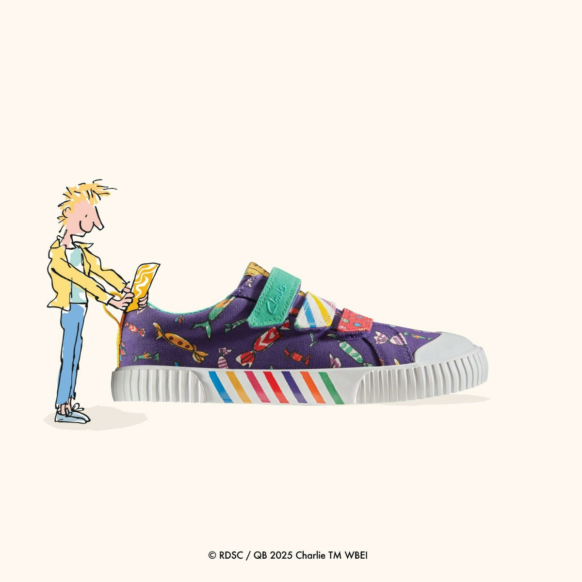 Clarks Trending / Roald Dahl Charlie & the Chocolate Factory Foxing Mix Kid Purple Canvas