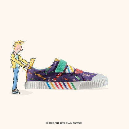 Clarks Trending / Roald Dahl Charlie & the Chocolate Factory Foxing Mix Kid Purple Canvas