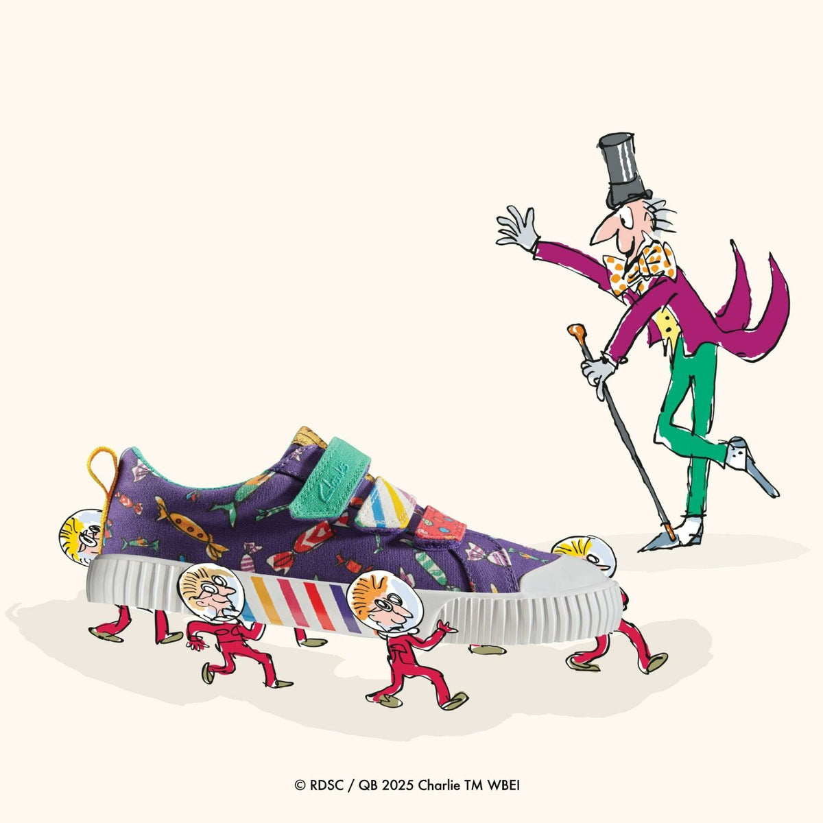 Clarks Trending / Roald Dahl Charlie & the Chocolate Factory Foxing Mix Kid Purple Canvas
