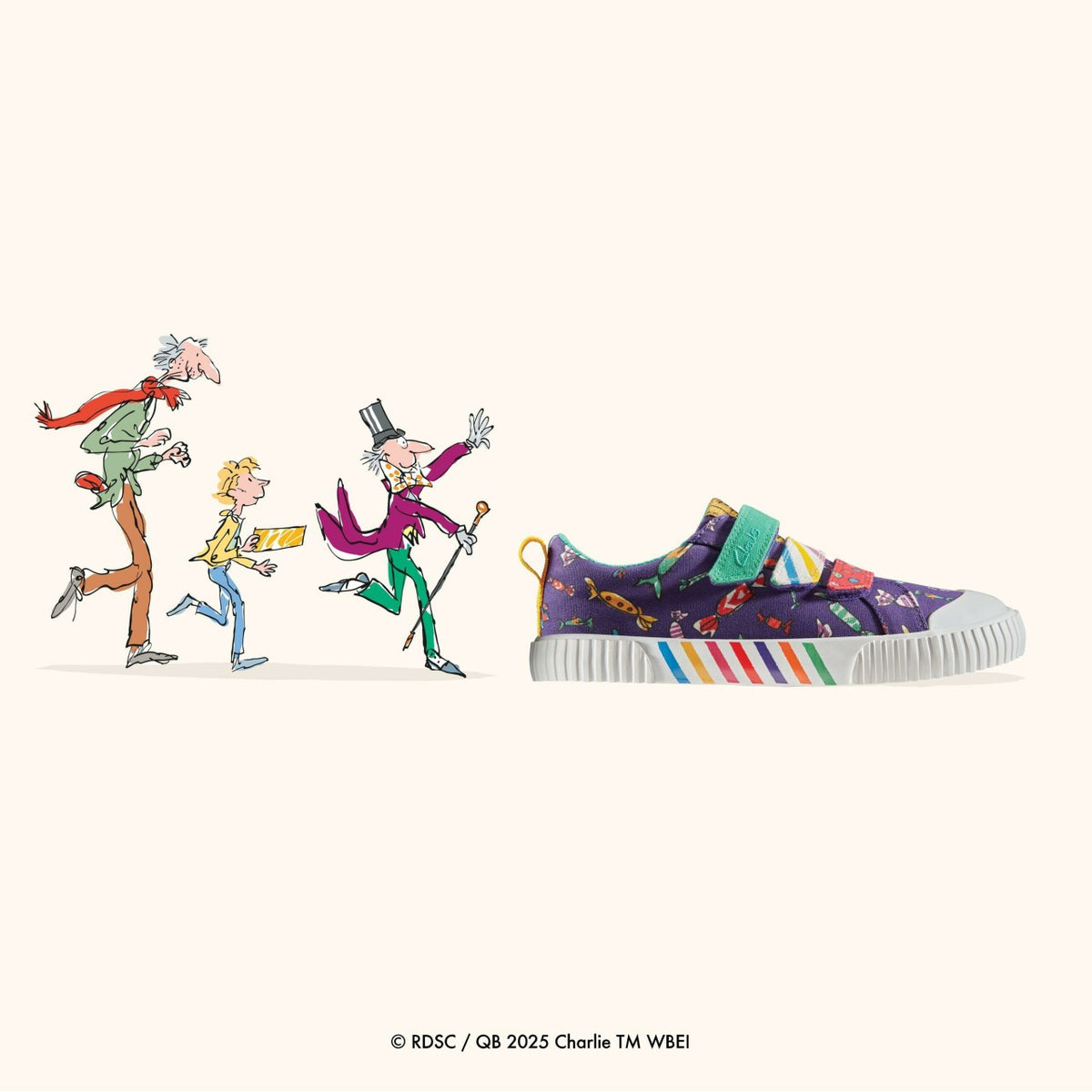 Clarks Trending / Roald Dahl Charlie & the Chocolate Factory Foxing Mix Kid Purple Canvas