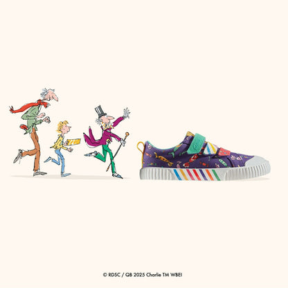 Clarks Trending / Roald Dahl Charlie & the Chocolate Factory Foxing Mix Kid Purple Canvas