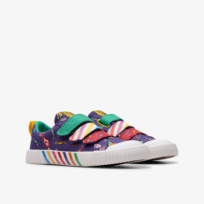 Clarks Trending / Roald Dahl Charlie & the Chocolate Factory Foxing Mix Kid Purple Canvas
