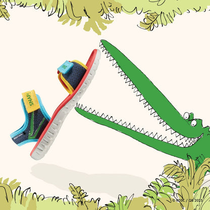 Clarks Latest / Roald Dahl The Enormous Crocodile Surfing Ace Kid Navy Print