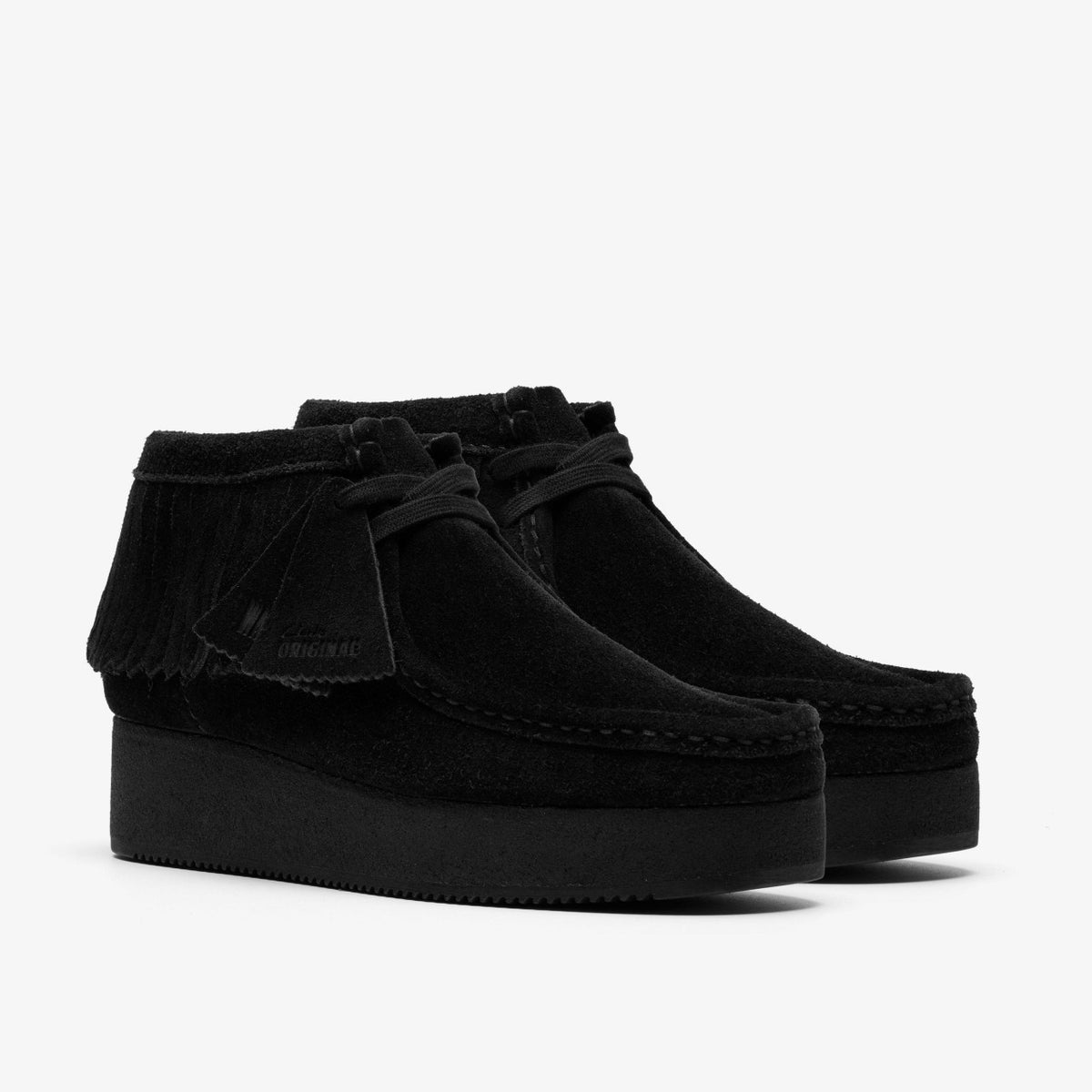Clarks Sale / Wallabee Wedge Fringe Black Suede