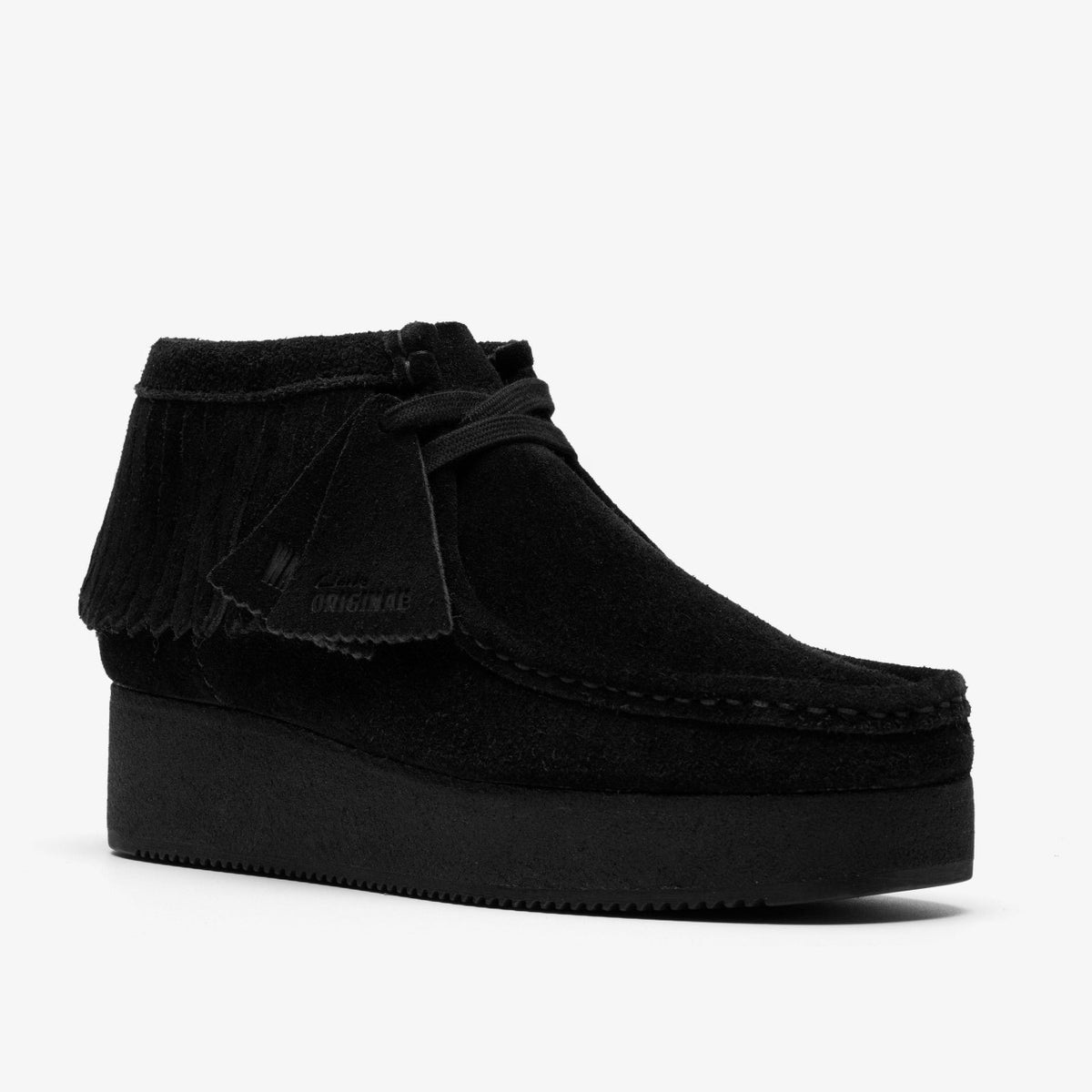 Clarks Sale / Wallabee Wedge Fringe Black Suede
