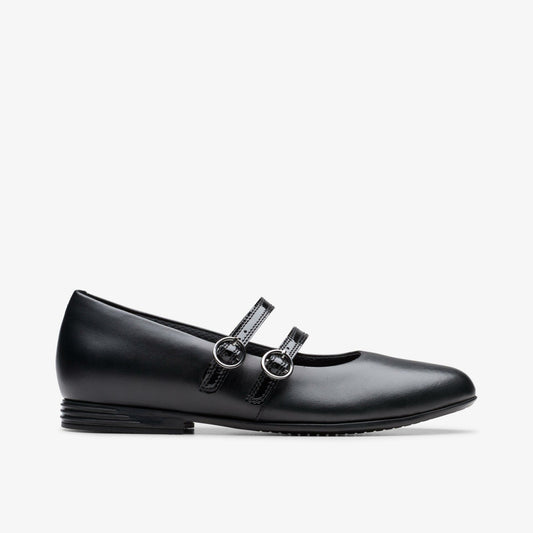 Clarks New / Finja Bar Youth Black Leather
