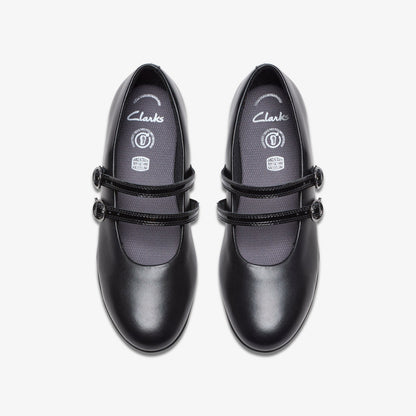 Clarks New / Finja Bar Youth Black Leather