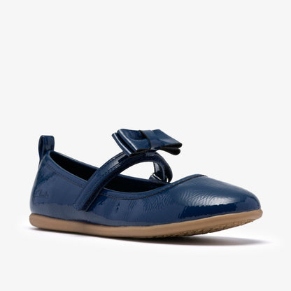Clarks New / Charm Bow Kid Navy Patent