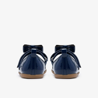 Clarks New / Charm Bow Kid Navy Patent