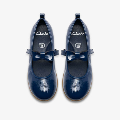 Clarks New / Charm Bow Kid Navy Patent